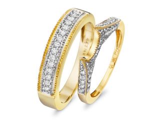 1/2 Carat T.W. Round Cut Diamond Ladies and Men's Wedding Rings 14K White Gold 
