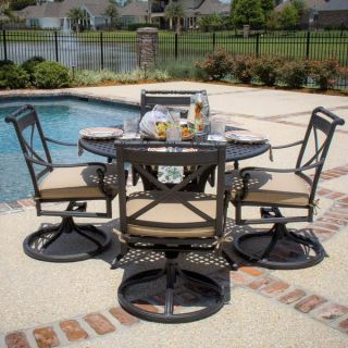 Carrolton 4 Person Cast Aluminum Patio Dining Set With Swivel Rockers