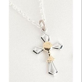 Pack of 2 First Communion 24k Gold & Sterling Silver Cross Pendant Necklaces