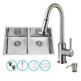 Vigo All in One Undermount Stainless Steel 29 in. 0 Hole Double Bowl Kitchen Sink in Stainless Steel VG15061