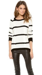 SHAE Striped Cable Cashmere Sweater