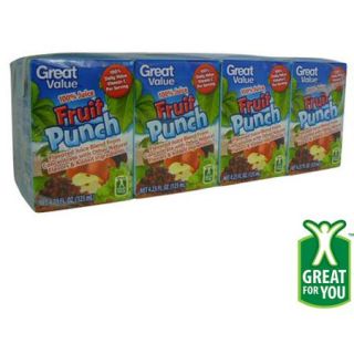 Great Value 100% Juice Fruit Punch, 4.23 fl oz, 8 ct