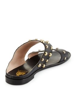Lanvin Studded Leather Two Band Mule, Black