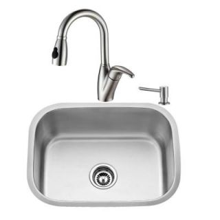 KRAUS All in One Undermount Stainless Steel 23 in. Single Bowl Kitchen Sink with Kitchen Faucet KBU12 KPF2121 SD20
