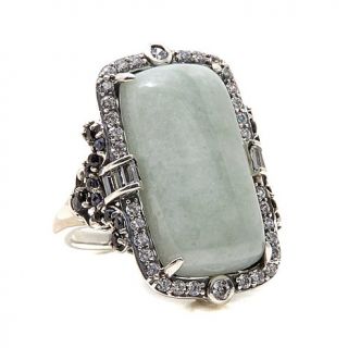Jade of Yesteryear Rectangular Green Jade, Sapphire and CZ Sterling Silver Ring   7926379