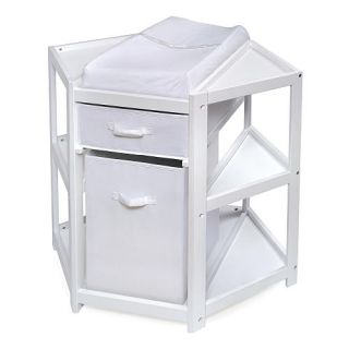 Diaper Corner Baby Changing Table with Hamper and Basket   White    Badger Basket Company