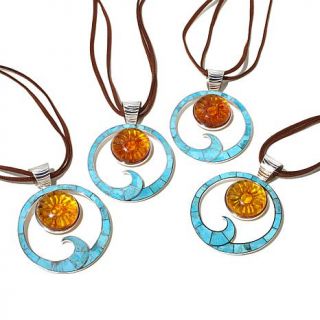 Jay King Turquoise and Amber Sterling Silver Pendant with 35" Suede Necklace   7874107