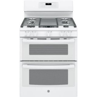 GE 6.8 cu. ft. Double Oven Gas Range with Self Cleaning Convection Oven (Lower Oven) in White JGB860DEJWW