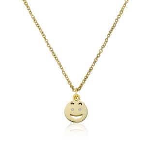 LMTS 14K Gold Coated Suprised Smiley Face with Tongue Out Pendant
