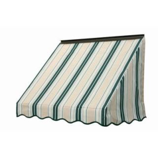 NuImage Awnings 5 ft. 3700 Series Fabric Window Awning (28 in. H x 24 in. D) in Forest Green/Beige/Natural Fancy Stripe 37X6X60493203X