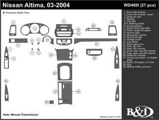 2003, 2004 Nissan Altima Wood Dash Kits   B&I WD480I DCF   B&I Dash Kits